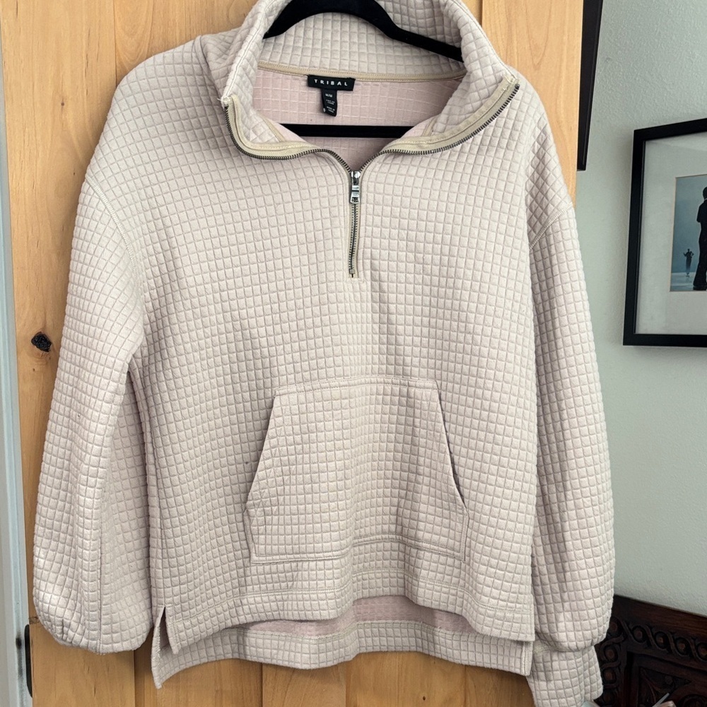 Tribal Beige Quilted Zip Pullover